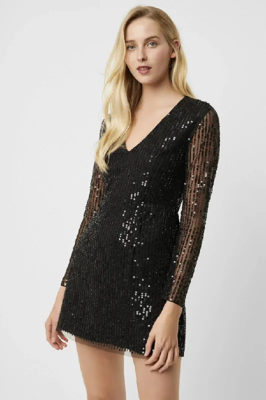 4 - french connection black sequin long sleeve dress