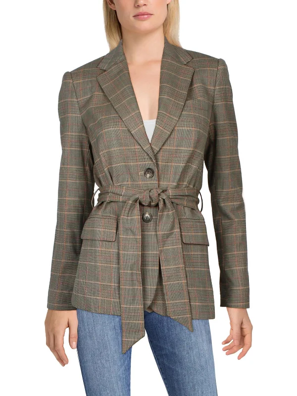 Womens Wool Blend Plaid Two-Button Blazer