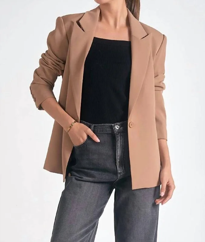 Wide Lapel Blazer In Tan