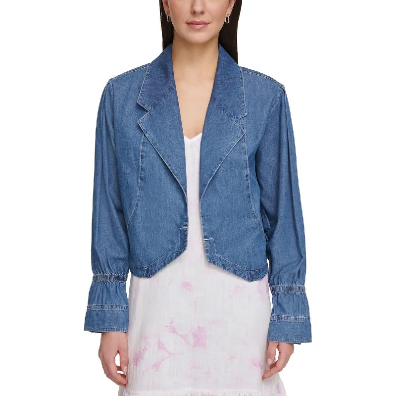 Womens Cotton Denim Open-Front Blazer