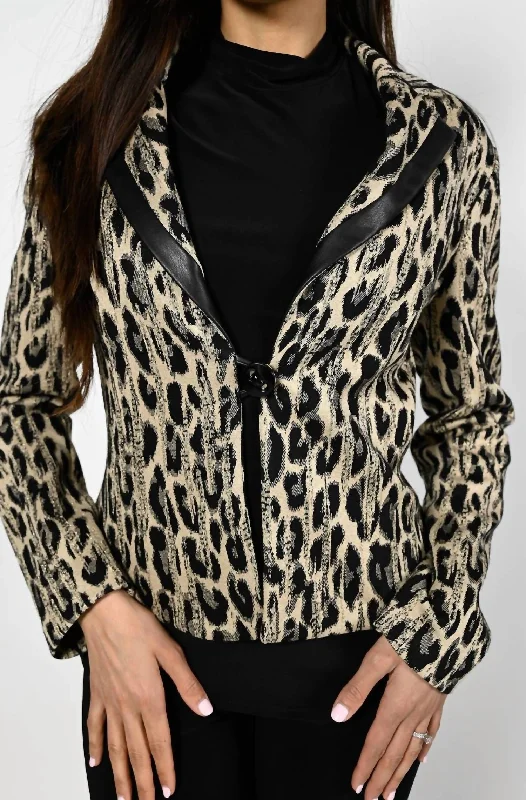 Leopard Metallic Jacquard Jacket In Beige/black