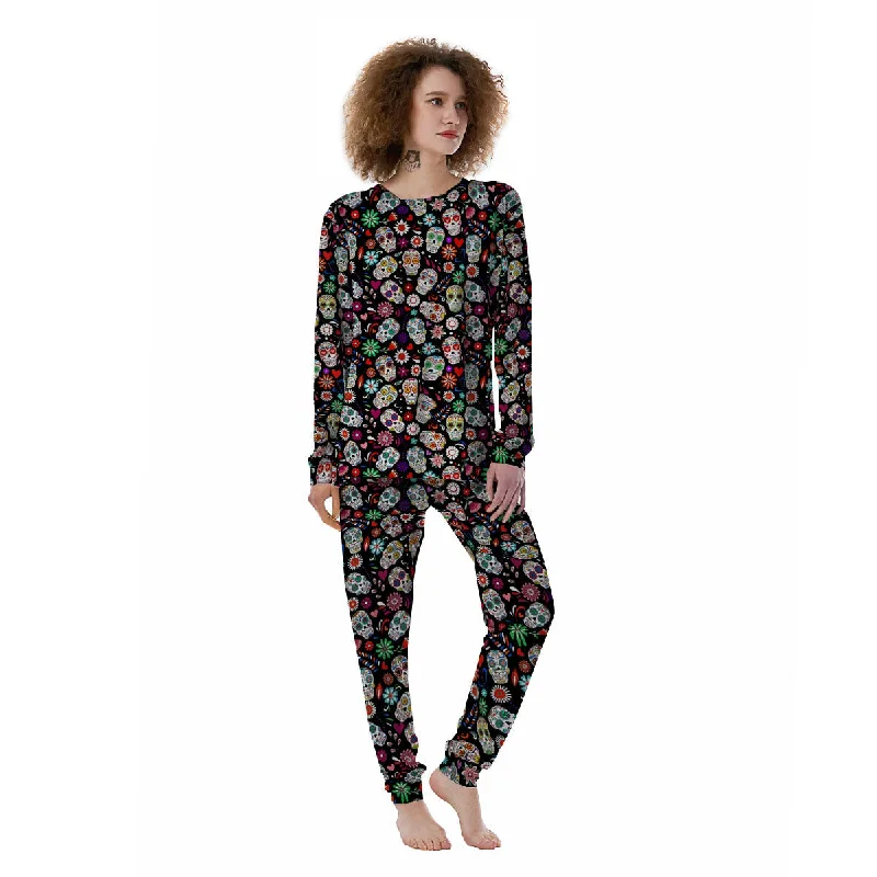 Skeleton Day Of The Dead Print Pattern Women's Pajamas