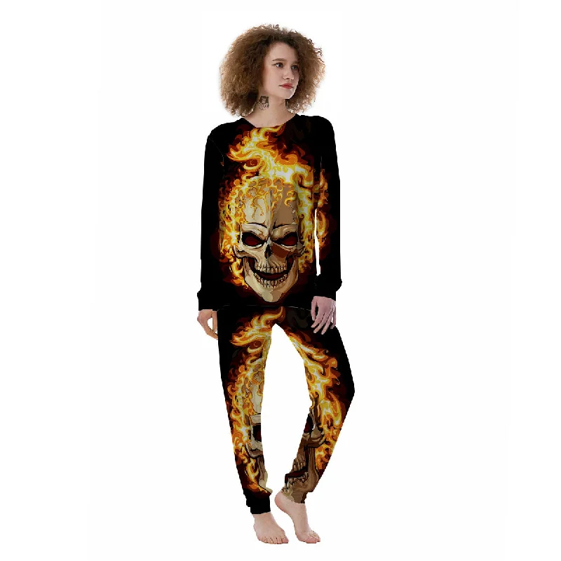 Skull Fire Print Women's Pajamas