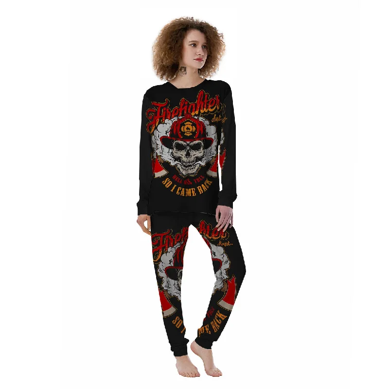 Skull Firefighter Department Print Women's Pajamas