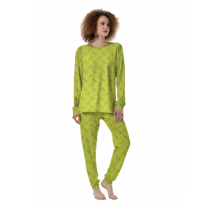 Slices Lime Green Print Pattern Women's Pajamas