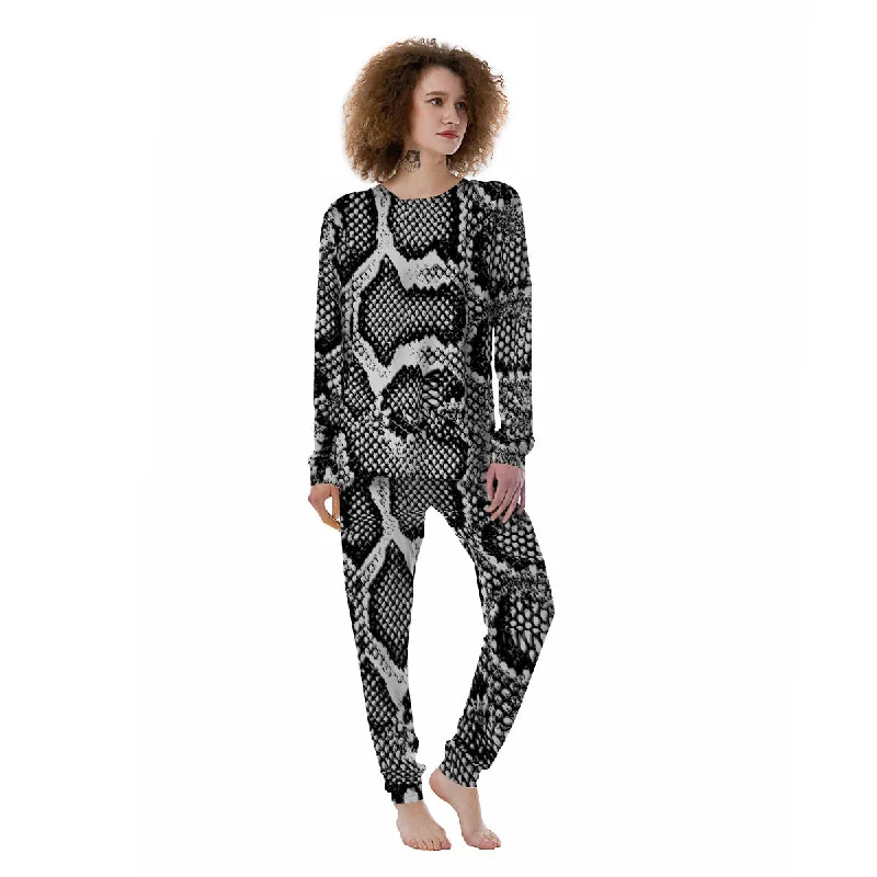 Snakeskin Black And Grey Print Women's Pajamas