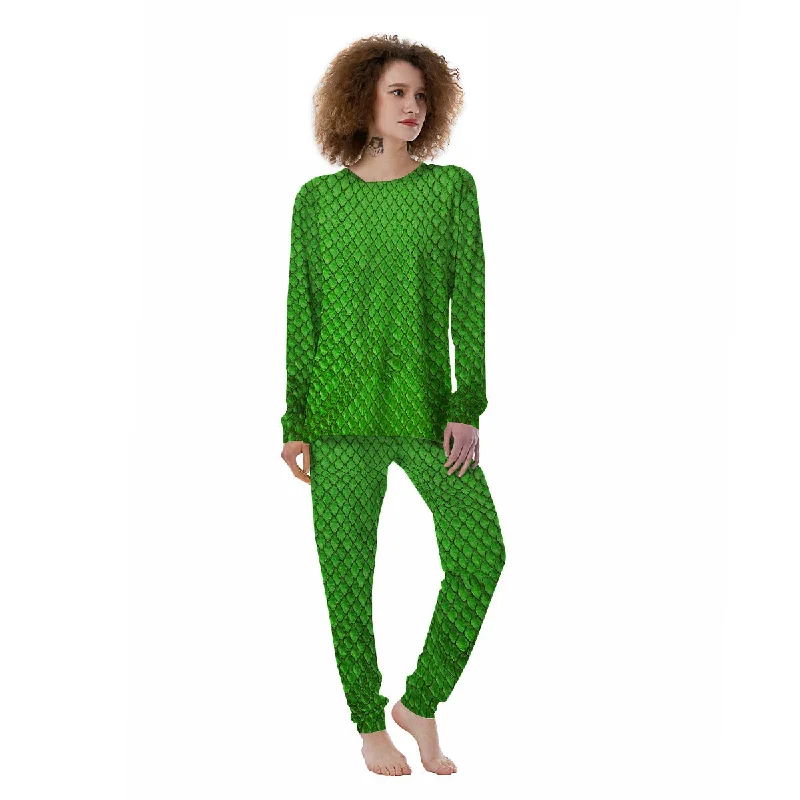 Snakeskin Python Green Print Women's Pajamas