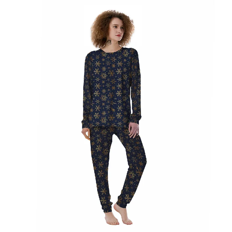 Snowflake Golden Print Women's Pajamas