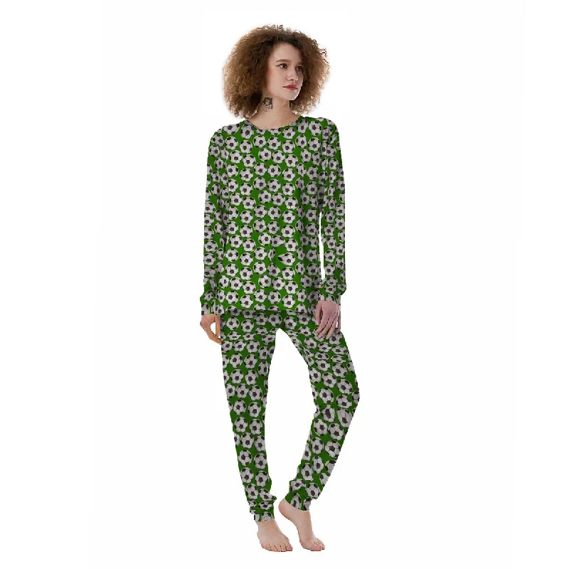 Soccer Ball Green Print Pattern Women's Pajamas