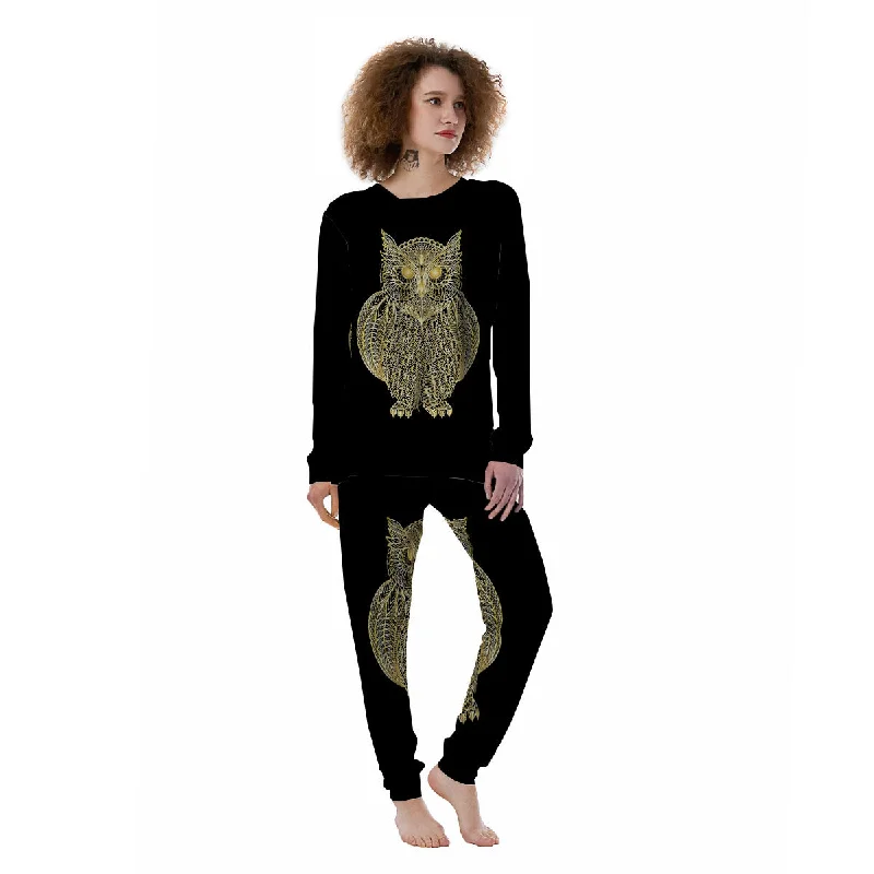 Spirit Owl Gold Print Women's Pajamas