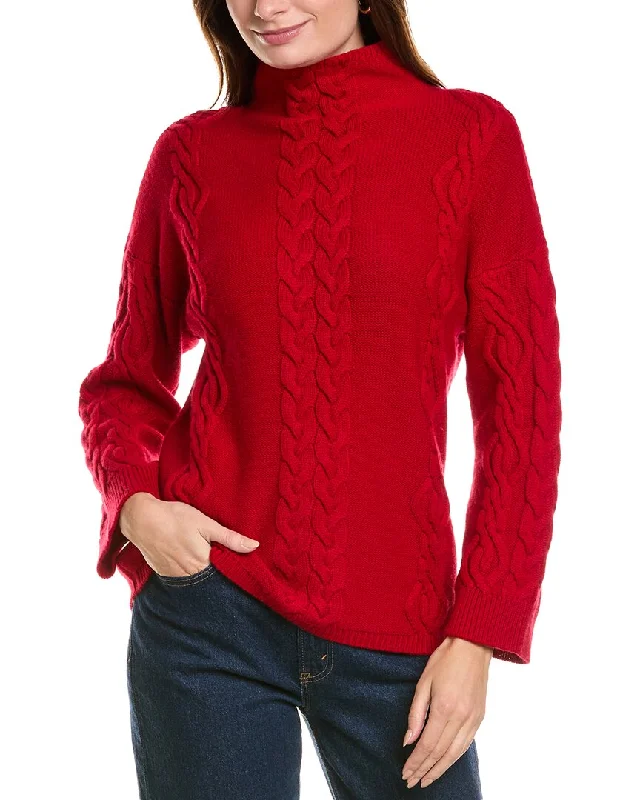 Forte Cashmere Placed Cable Funnel Neck Wool & Cashmere-Blend Sweater