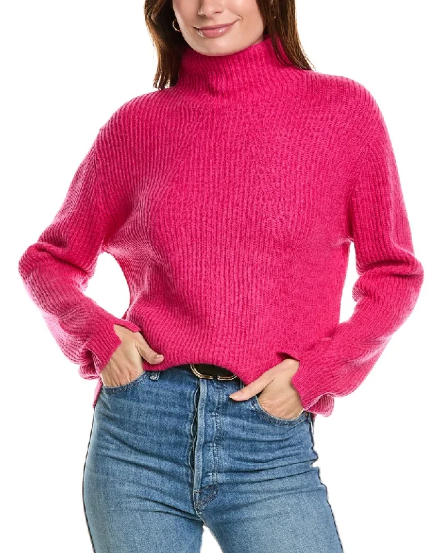 Forte Cashmere Fashioned Rib Funnel Neck Wool & Cashmere-Blend Sweater