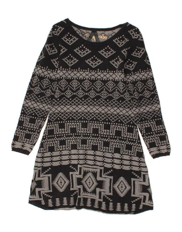 DESIGUAL Womens Jumper Dress UK 14 Large Grey Geometric Aztec