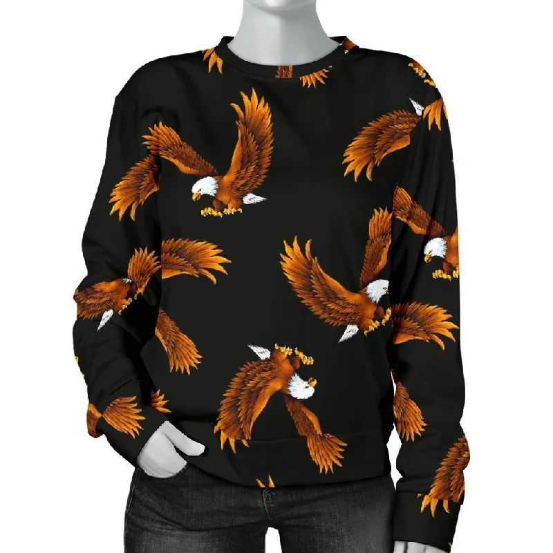 Eagle Black Pattern Print Women's Sweatshirt