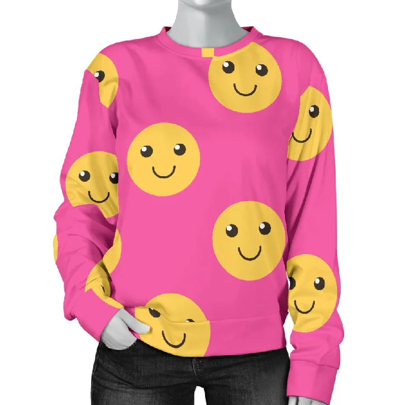 Emoji Pink Pattern Print Women's Sweatshirt