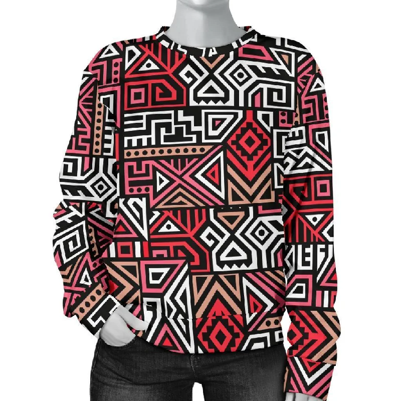 Ethnic Red Print Pattern Women's Sweatshirt