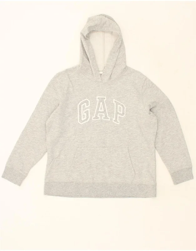 GAP Womens Graphic Hoodie Jumper UK 16 Large Grey Cotton