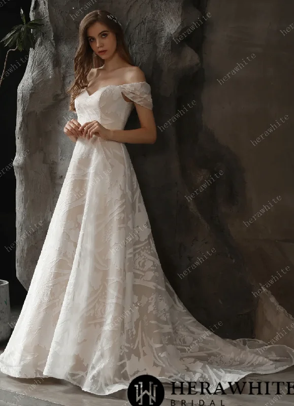 All Over Lace A-Line Wedding Dress with Off The Shoulder Straps