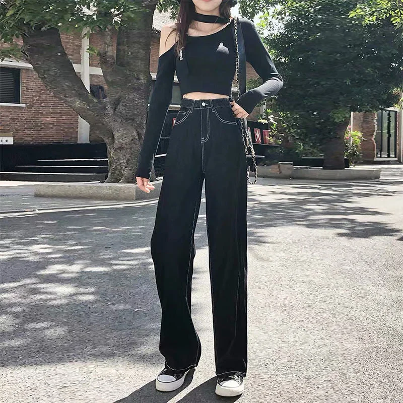 NiDELL: Women’s Elegant Black High Waist Jeans For Summer