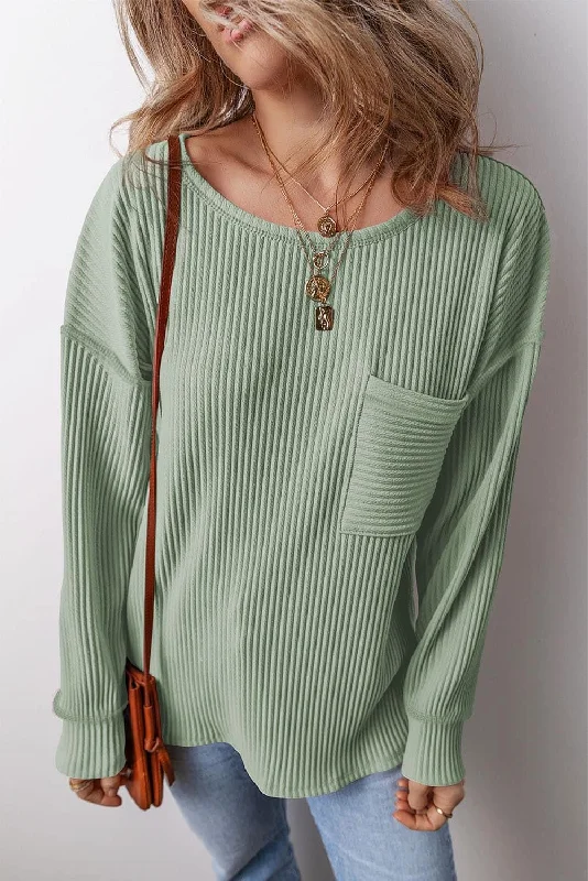 Solid Color Corded Drop Shoulder Long Sleeve