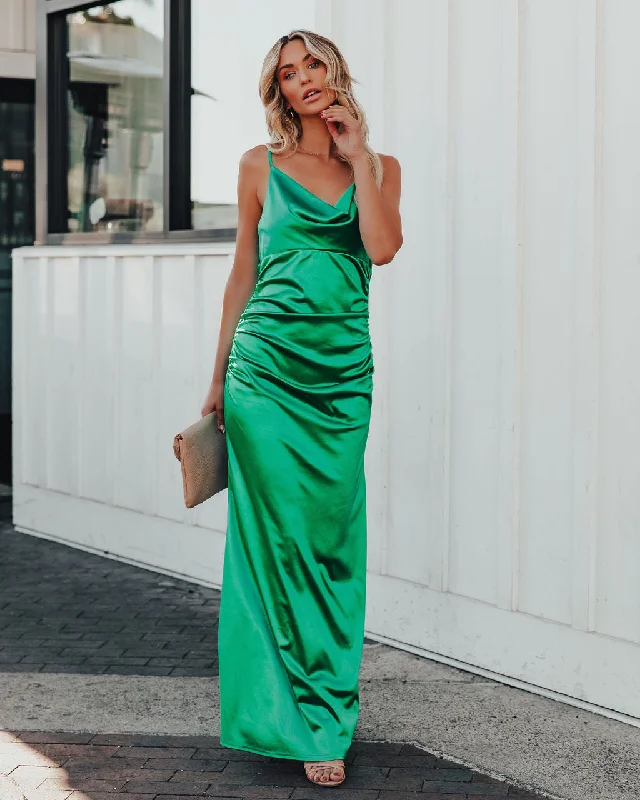 Take Care Satin Cowl Neck Maxi Dress - Green - FINAL SALE