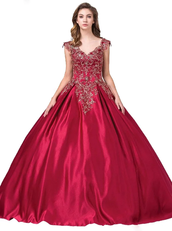 Dancing Queen - 1344 Cap Sleeve Floral Gilt-Appliqued Ballgown