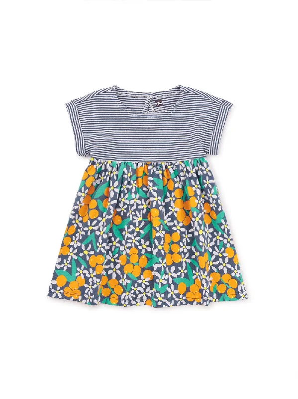 Mixed Print Empire Baby Dress - Orange Floral