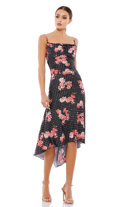 Black Floral-Print High-Low Party Dress 55392