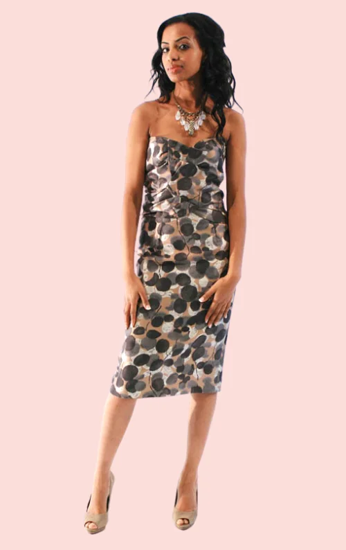 Strapless Print Shift Dress - Taupe