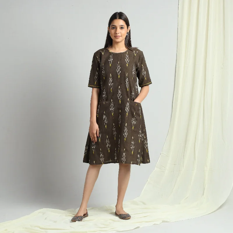 Brown - Pochampally Ikat Weave Cotton Dress