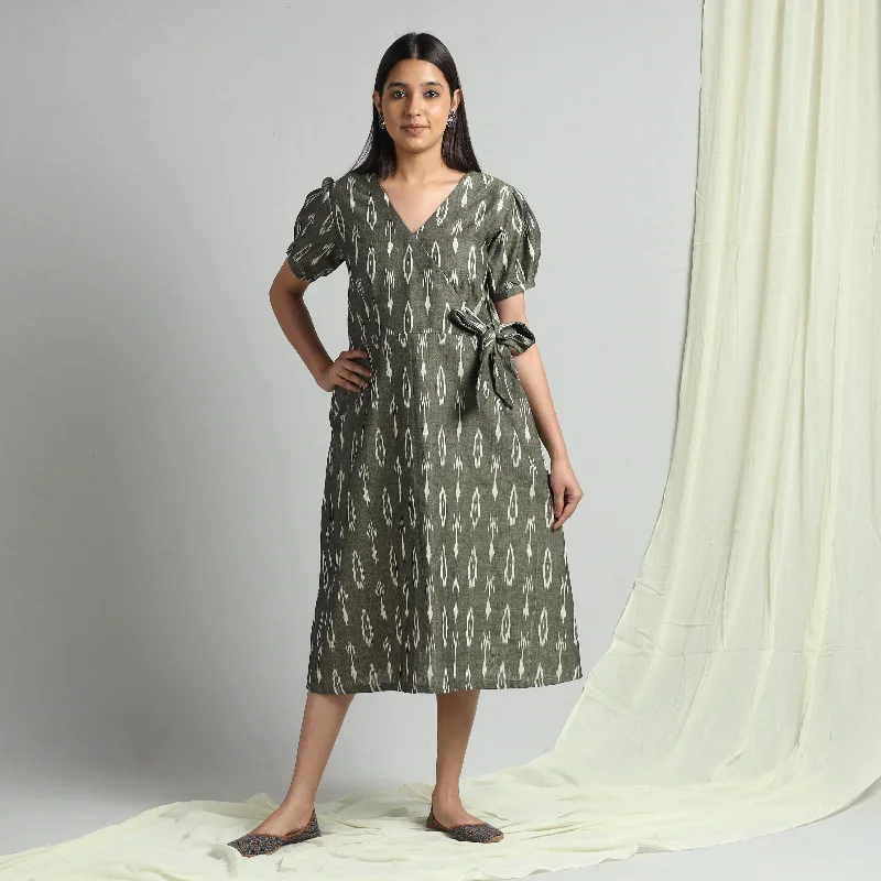 Grey - Pochampally Ikat Weave Cotton Dress