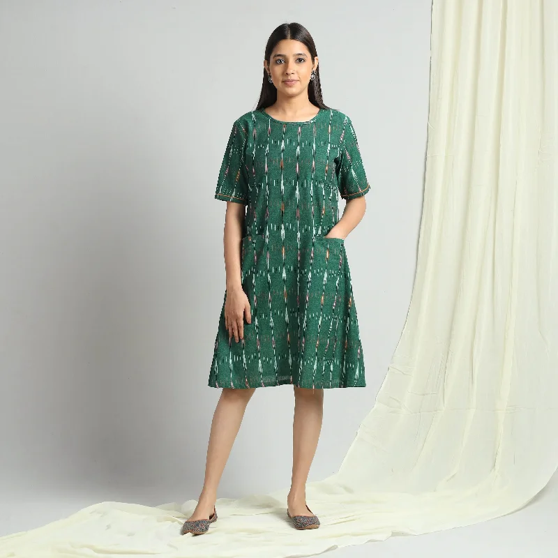 Green - Pochampally Ikat Weave Cotton Dress