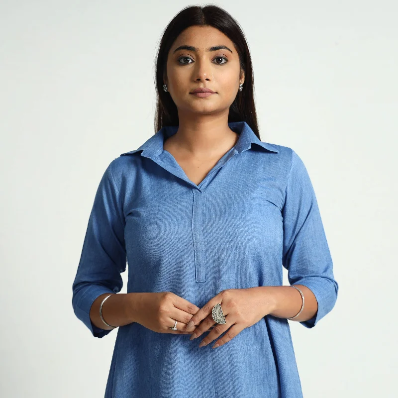 Cornflower Blue Plain Handloom Cotton Dress