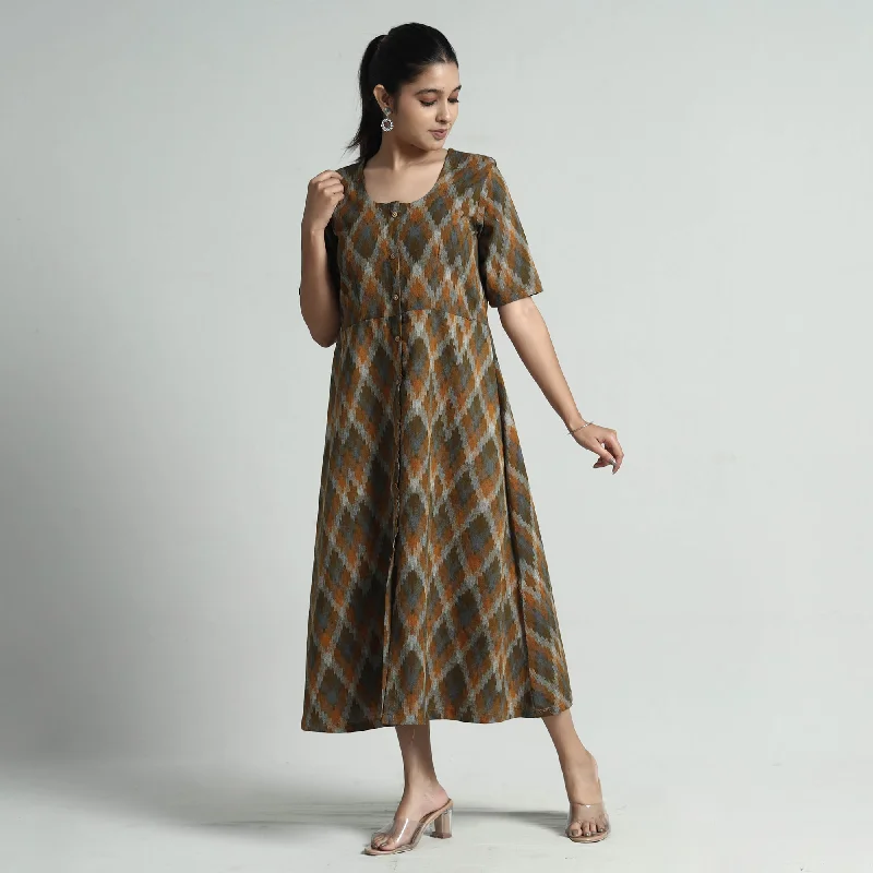 Brown - Pochampally Double Ikat Weave Cotton Dress