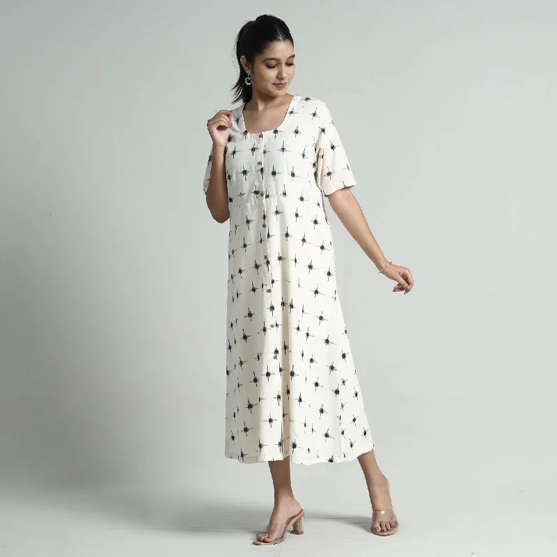 White - Pochampally Double Ikat Weave Cotton Dress