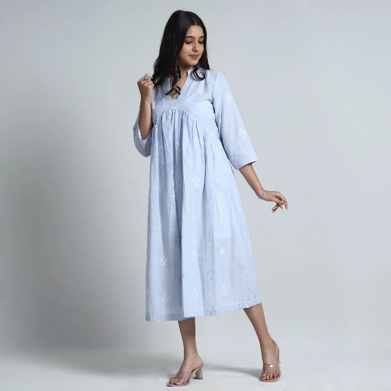 Sky Blue - Exquisite Jacquard Cotton Dress