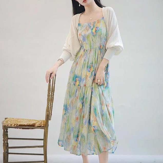 Beautiful Hepburn Style Green Shivering Strap Dress For Women