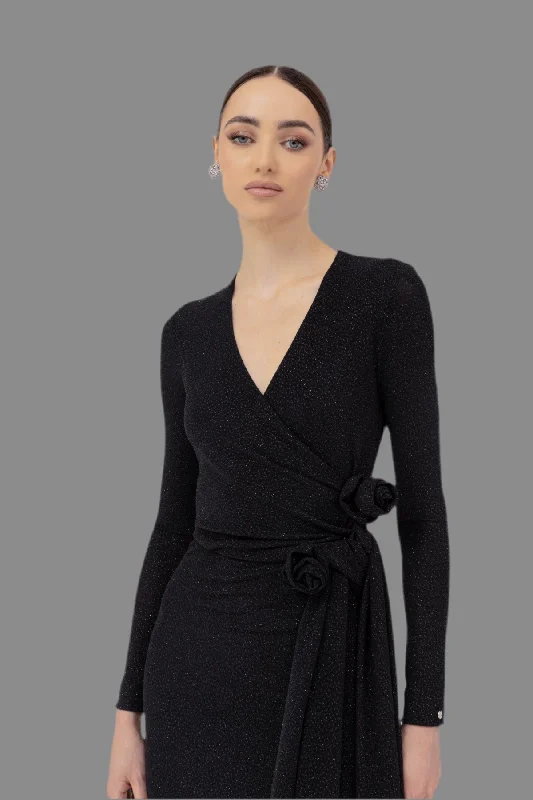 Black wrap effect sparkly  dress