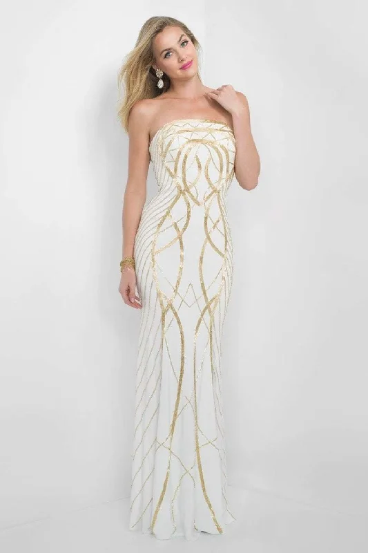 Blush by Alexia Designs - 7014SC Gold Detailed Strapless Eevening Gown