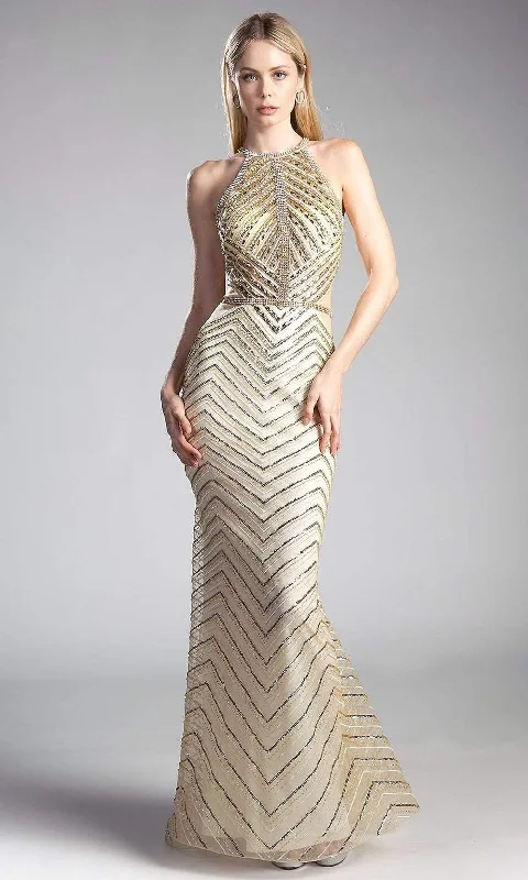 Cinderella Divine - CZ0010 Beaded Chevron Evening Dress