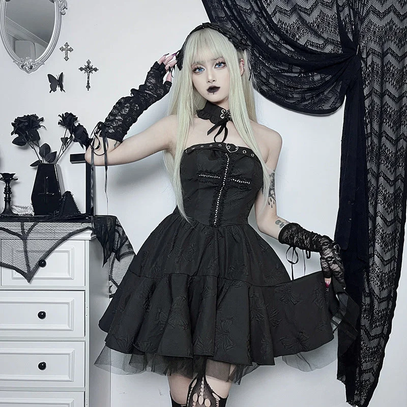 Dark Cross Slim Mesh Dress