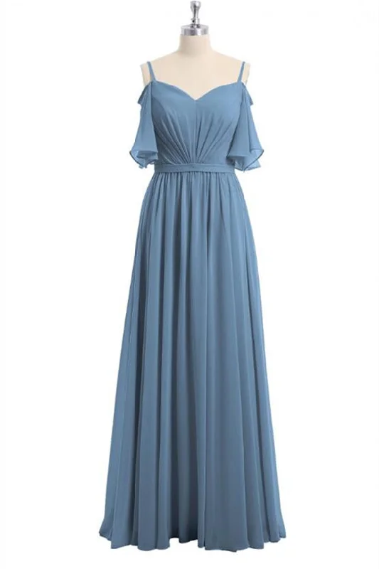 Dusty Blue Chiffon Cold-Shoulder A-Line Bridesmaid Dress