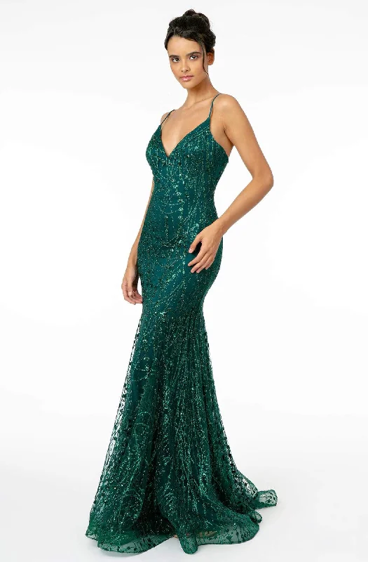 Elizabeth K GL2965 - V-Neck Glitter Evening Dress