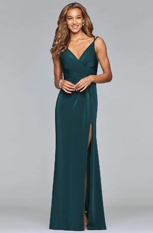 Faviana - Sleeveless High Slit Faille Satin Evening Dress 7755