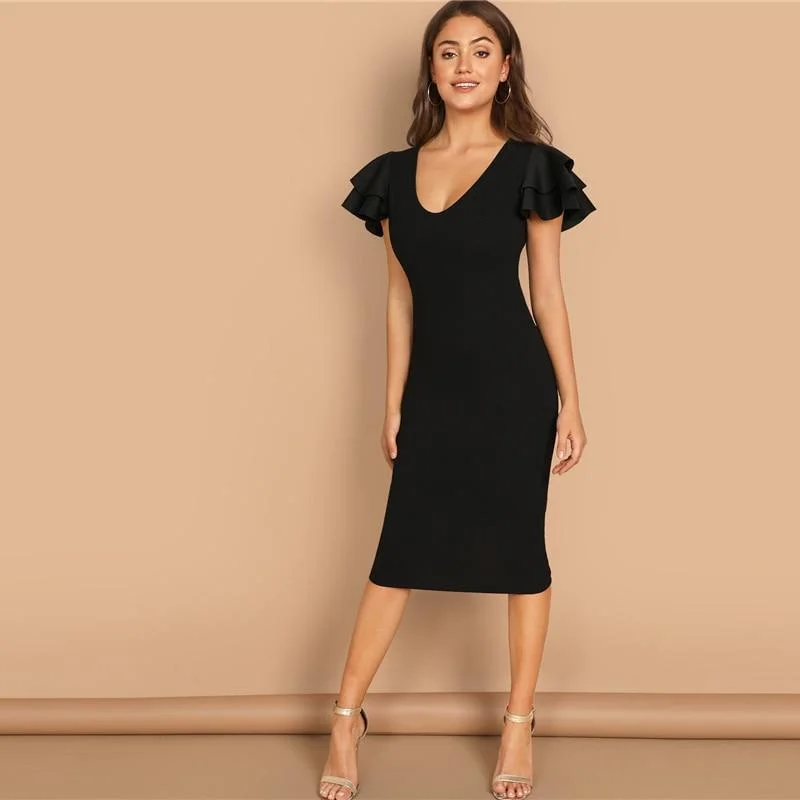 Fitted Ruffle Scoop Neck Dress