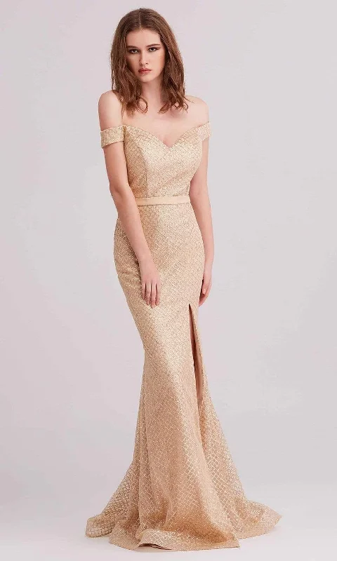 J'Adore Dresses - Off Shoulder Glitter Lattice Prom Dress J15021