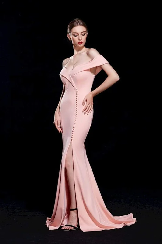 J'Adore Dresses - Off-Shoulder High Slit Mermaid Prom Dress J12076