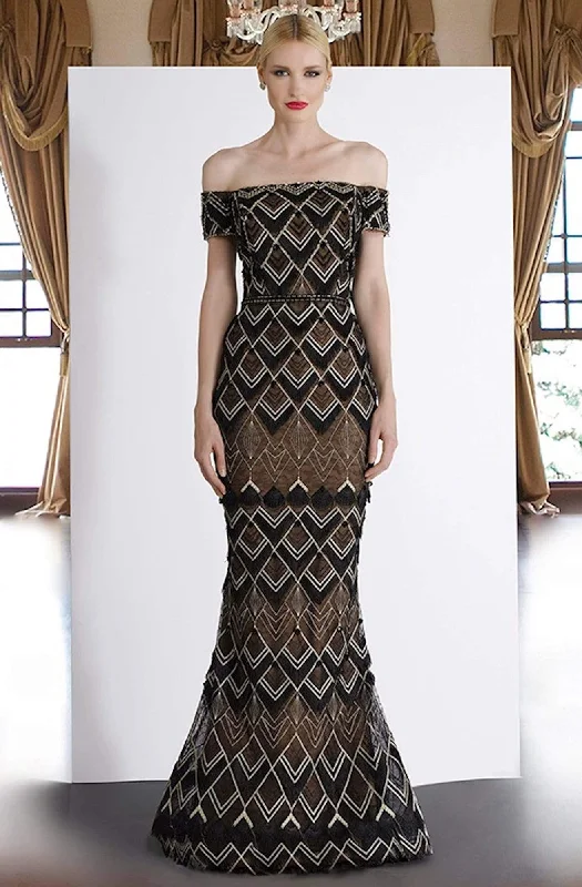 Janique - W2193SC Straight Across Geometric Evening Gown