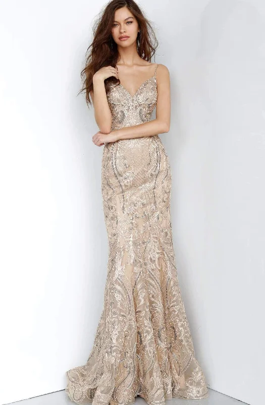 Jovani - JVN00916 Embroidered Trumpet Evening Dress