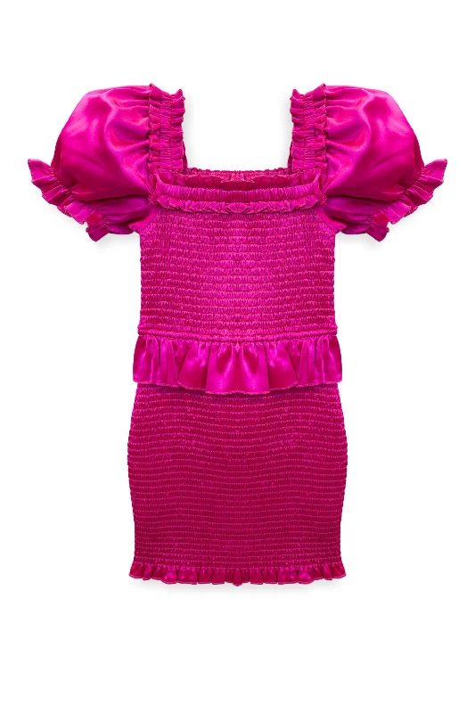 JUNIOR RAYNE TIERED PUFF SLEEVE SMOCKED DRESS